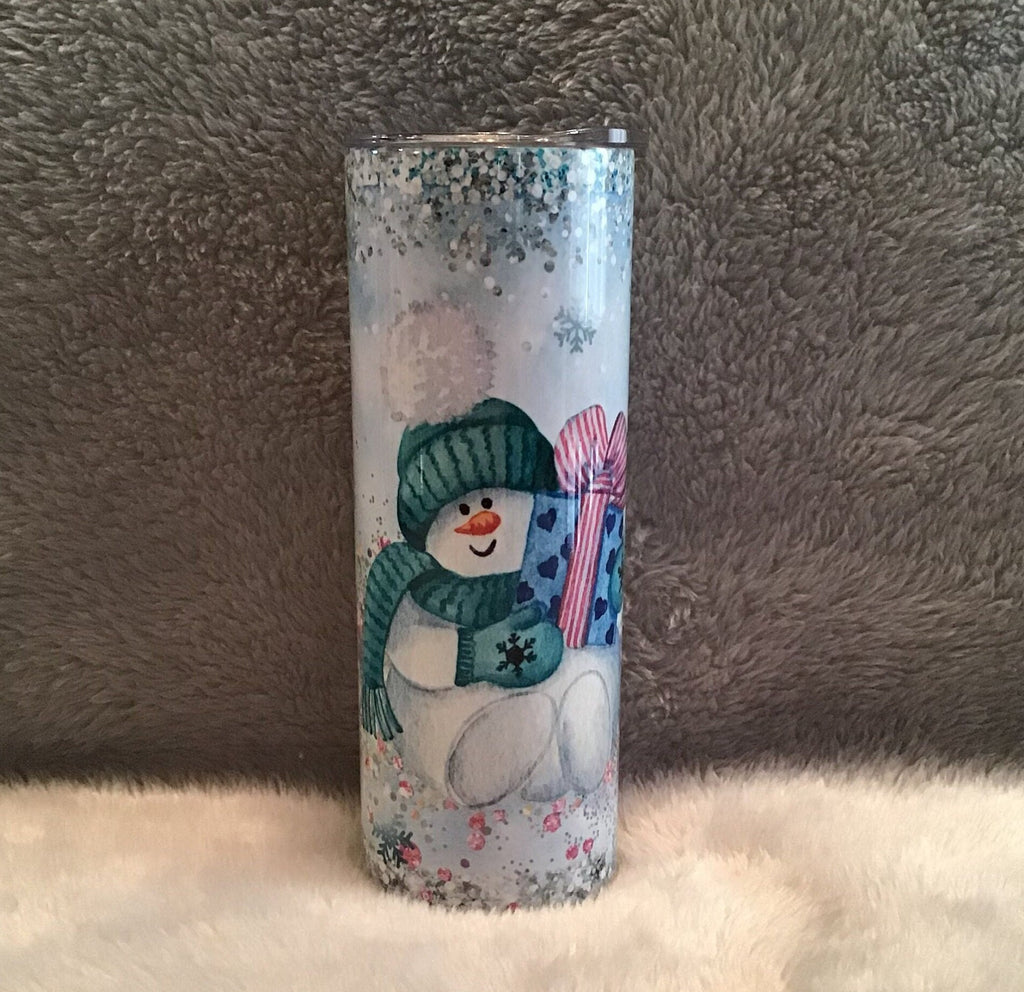 Snowman Tumbler 20oz With Reusable Straw, Can Be Personalized