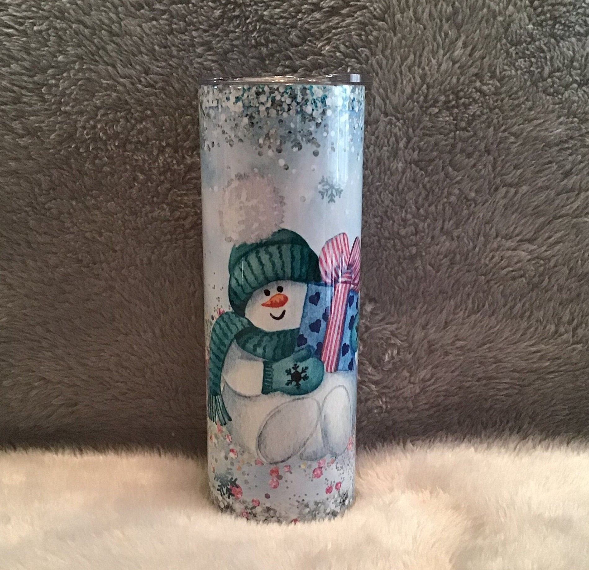 Snowman Tumbler 20oz With Reusable Straw, Can Be Personalized