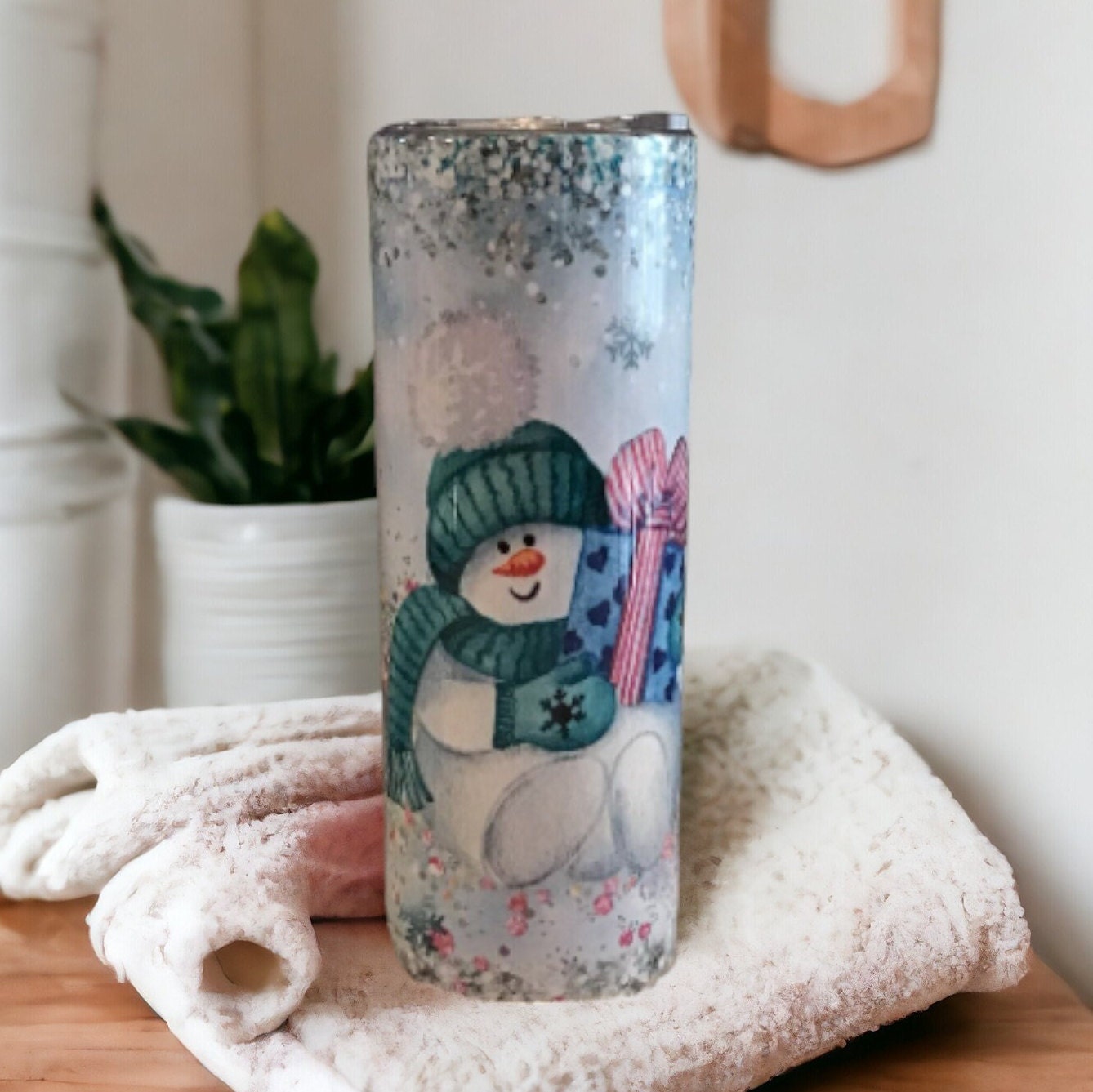 Snowman Tumbler 20oz With Reusable Straw, Can Be Personalized