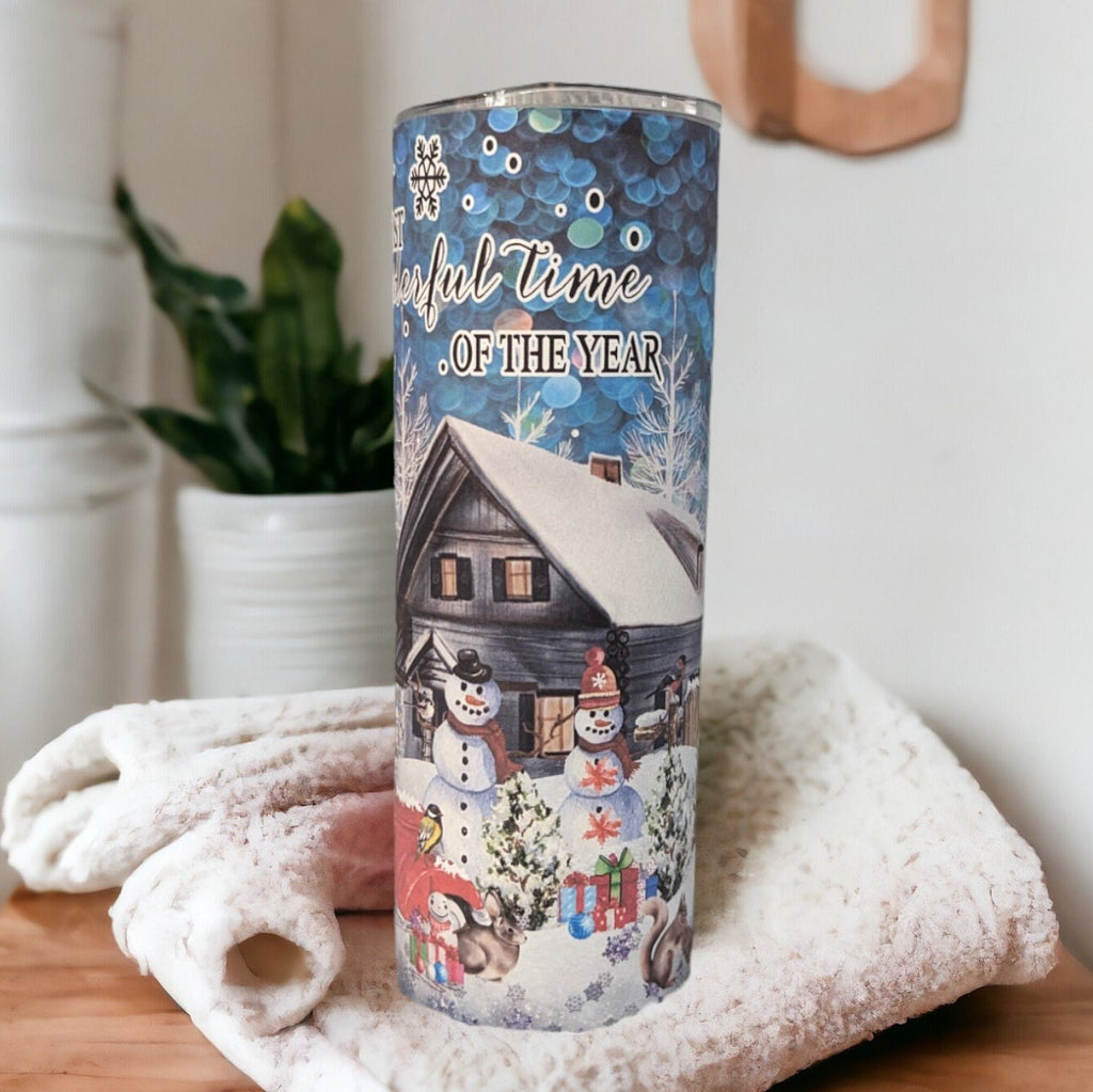 Christmas Winter Tumbler With Nature's Animals, Christmas Gift, It's The Most Wonderful Time Of The Year, Winter Theme Tumbler With Straw