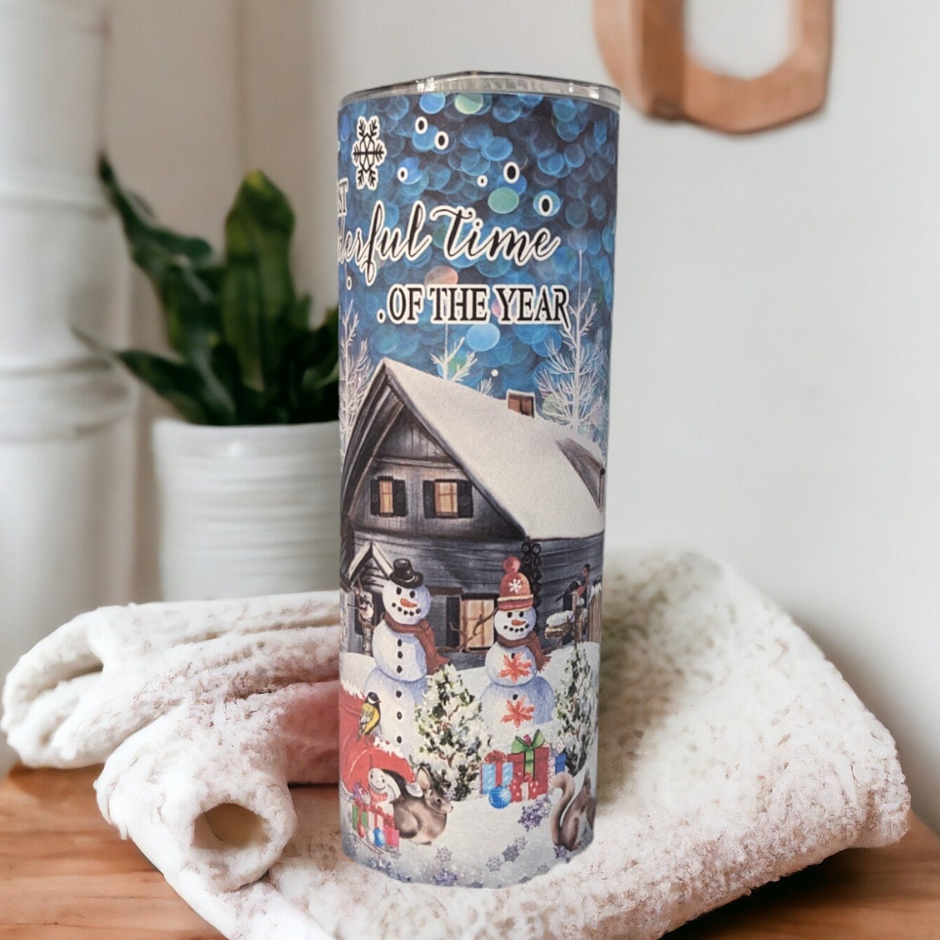 Christmas Winter Tumbler With Nature's Animals, Christmas Gift, It's The Most Wonderful Time Of The Year, Winter Theme Tumbler With Straw