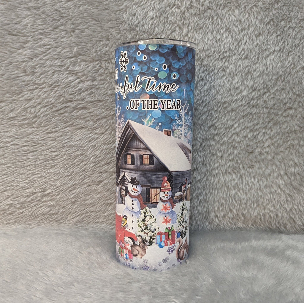 Christmas Winter Tumbler With Nature's Animals, Christmas Gift, It's The Most Wonderful Time Of The Year, Winter Theme Tumbler With Straw