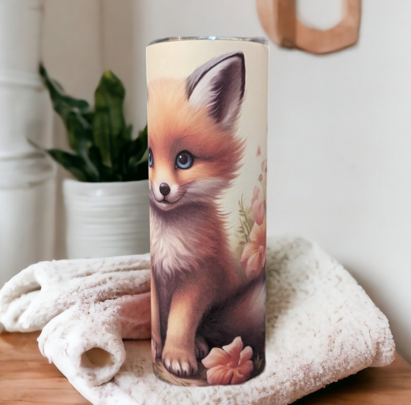 Adorable Baby Fox Tumbler with Reusable Straw, Can Be Personalized, Cup With Name, Great For Home Or On The Go, 20oz Tumbler With A Straw