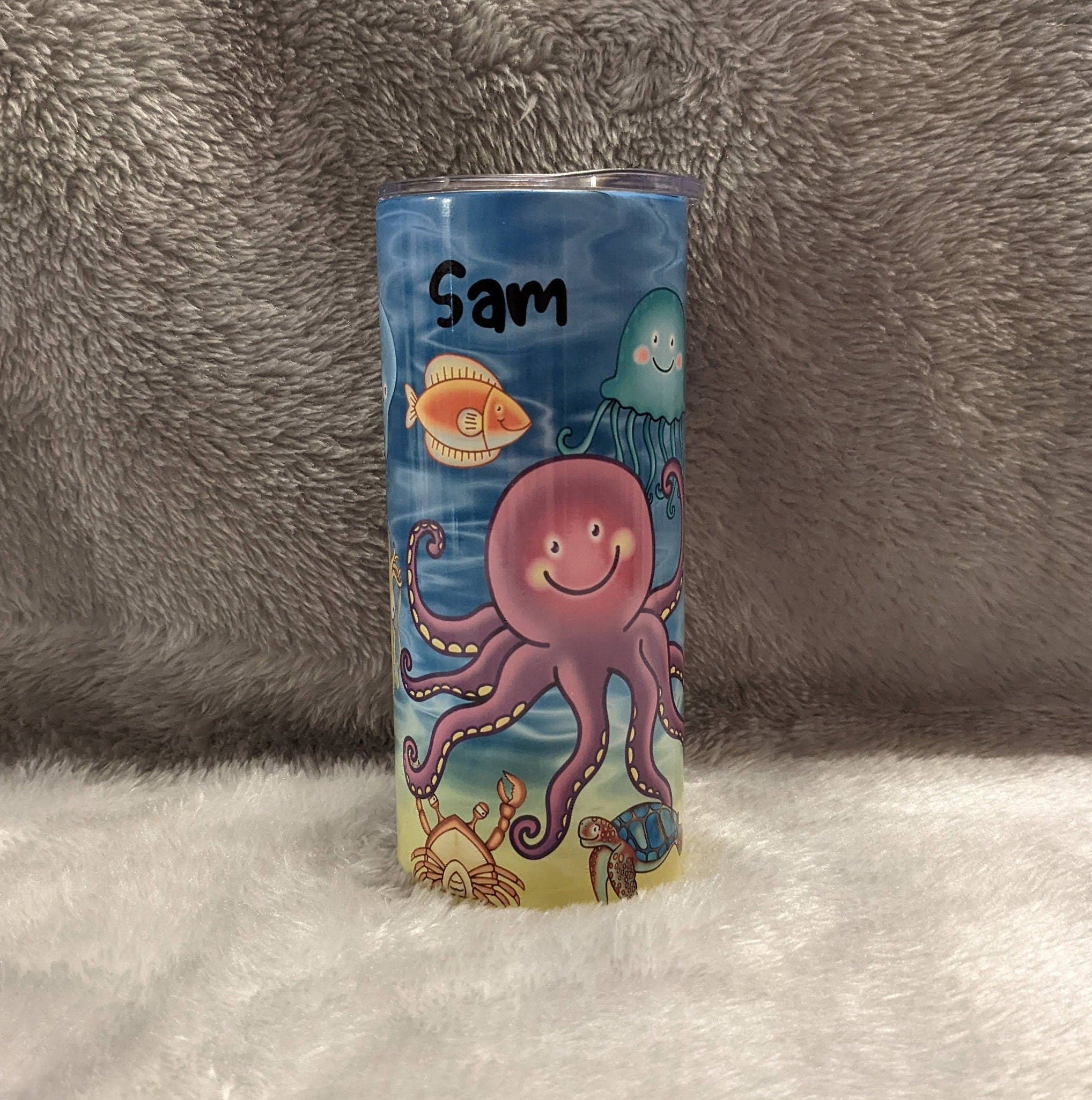 Kids Sea life Octopus Tumbler That Can Be Personalized, Sea Animal Cup With Name, For Everyday Use and Includes A Plastic Straw