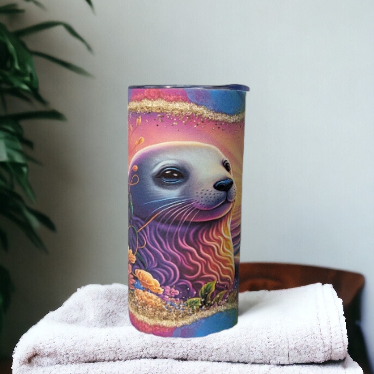Colorful Neon Kids Seal Tumbler 15oz With Reusable Straw Can Be Personalized