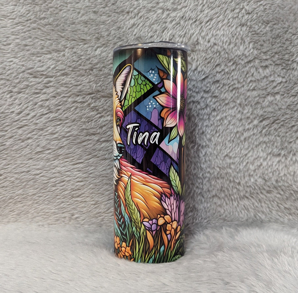 Beautiful Fox Tumbler With A Red Fox and A Stained Glass Design, Animal Lover Gift, Great For Home Or On The Go, Tumbler With A Straw