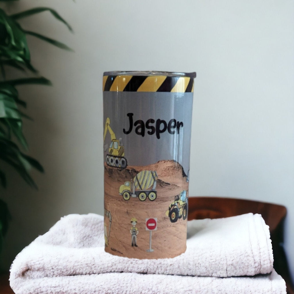 Kids Construction Tumbler With Straw, Personalized Construction Tumbler, Construction Cup With Name, Toy Truck Tumbler, Kids Cup With Straw