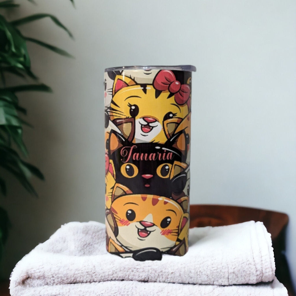 Kids Cat Tumbler 15oz With Reusable Straw, Can Be Personalized