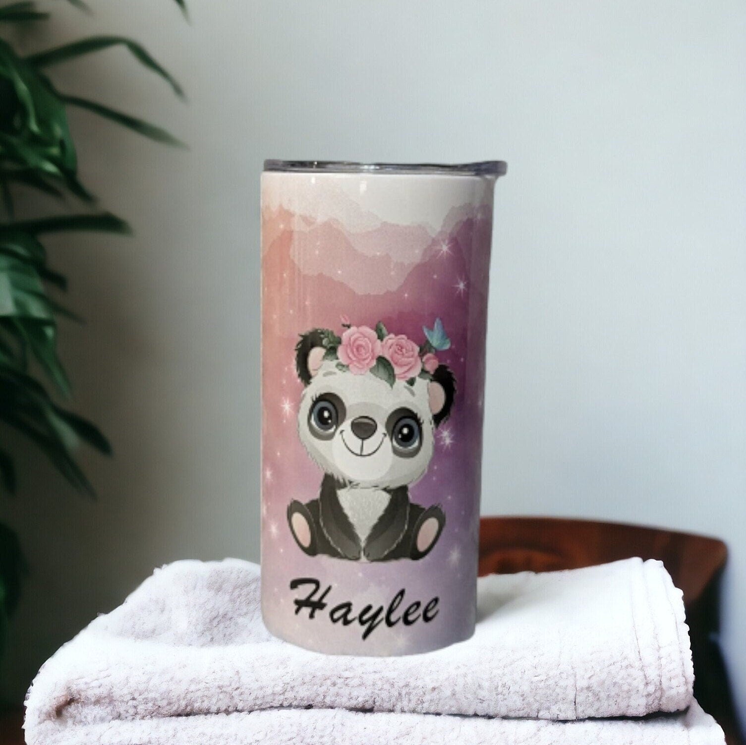 Kids Panda Bear Tumbler 15oz With Reusable Straw, Can Be Personalized