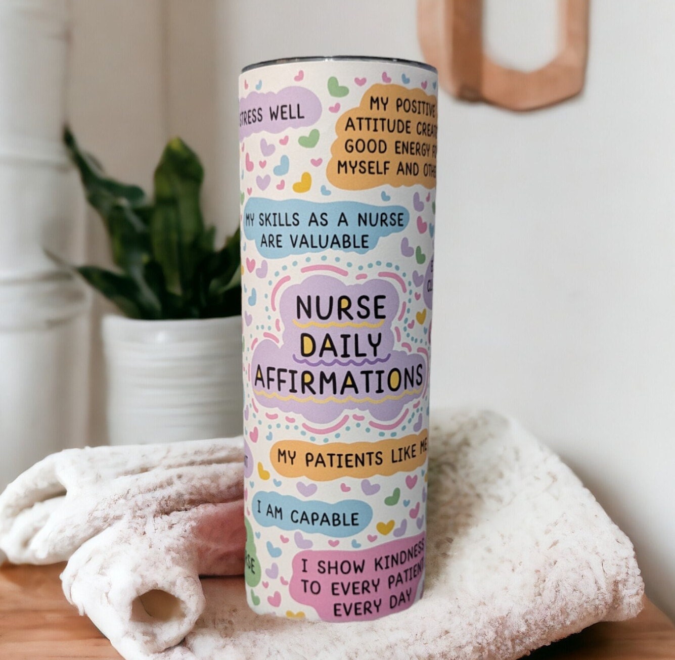 Empowering Nurse Daily Affirmations Tumbler - Positive Vibes with Reusable Straw, Gift For Nurse, 20oz Daily Affirmations Tumbler