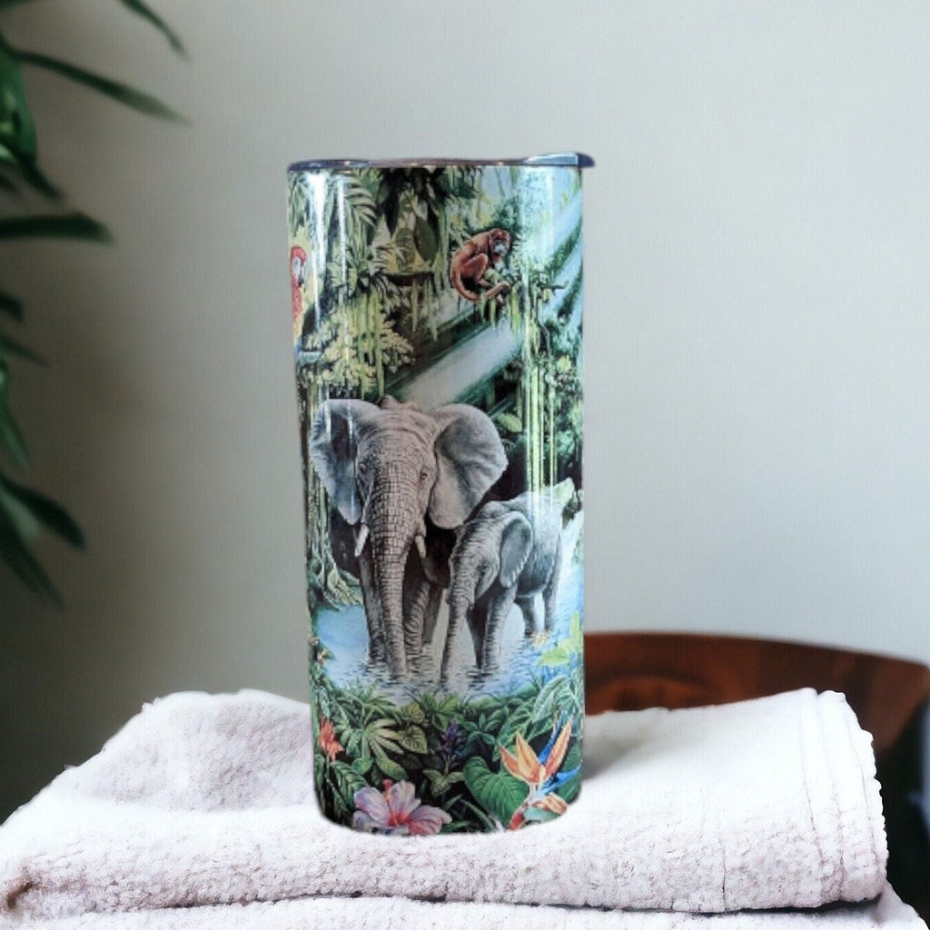 Kids Elephant Jungle Tumbler 15oz With Reusable Straw, Can Be Personalized