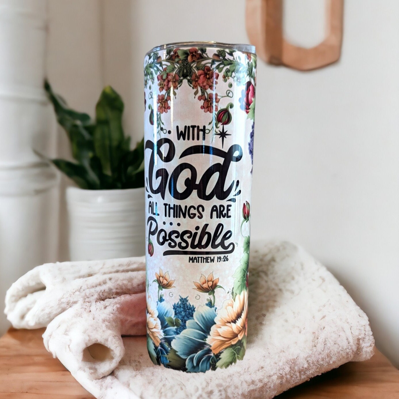 Bible Verse Tumbler, With God All Things Are Possible Matthew 19:26, Spiritual Cup, Religious Tumbler Cup, Spiritual Tumbler, 20oz Tumbler
