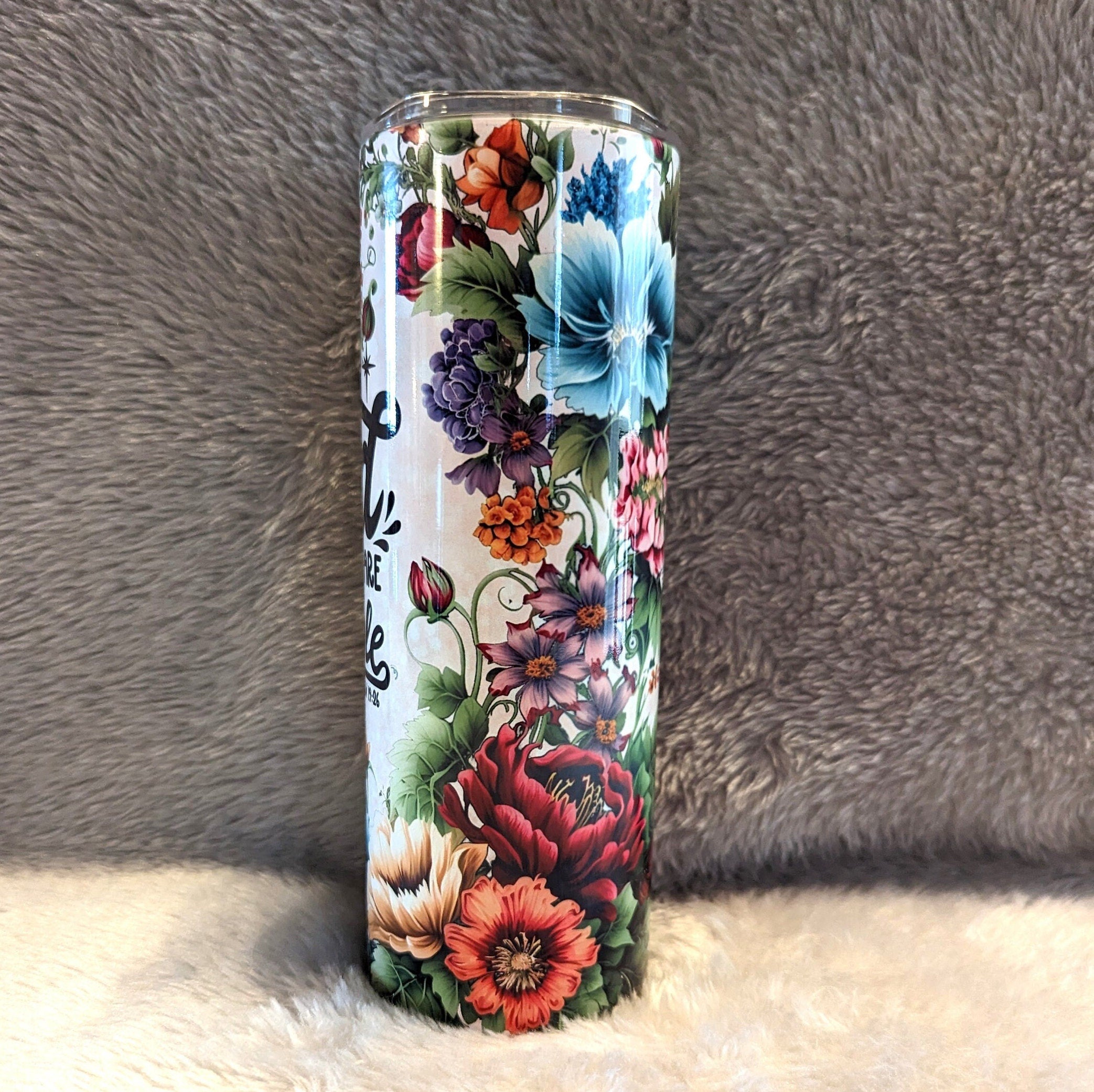 Bible Verse Tumbler, With God All Things Are Possible Matthew 19:26, Spiritual Cup, Religious Tumbler Cup, Spiritual Tumbler, 20oz Tumbler