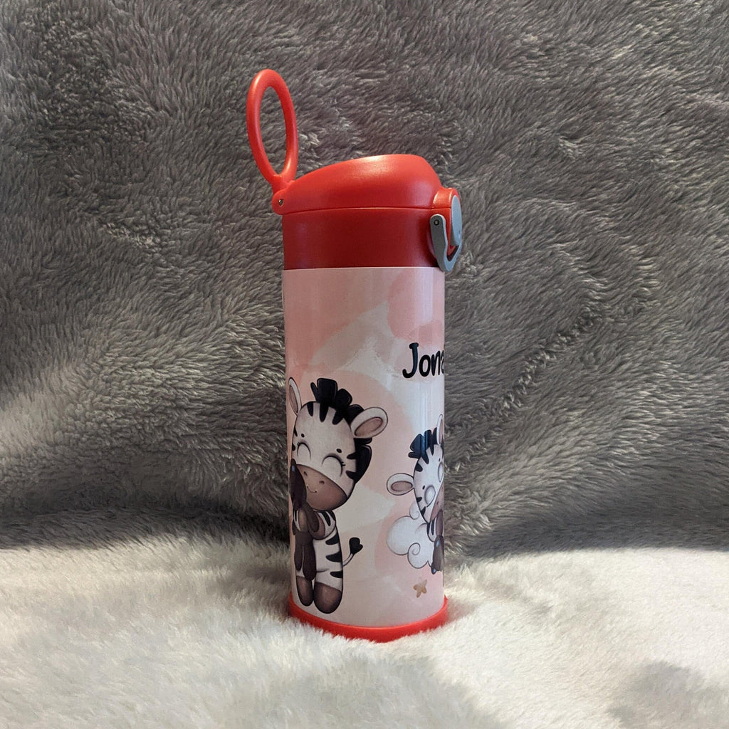 Kids Zebra Water Bottle 12oz With Reusable Straw Can Be Personalized
