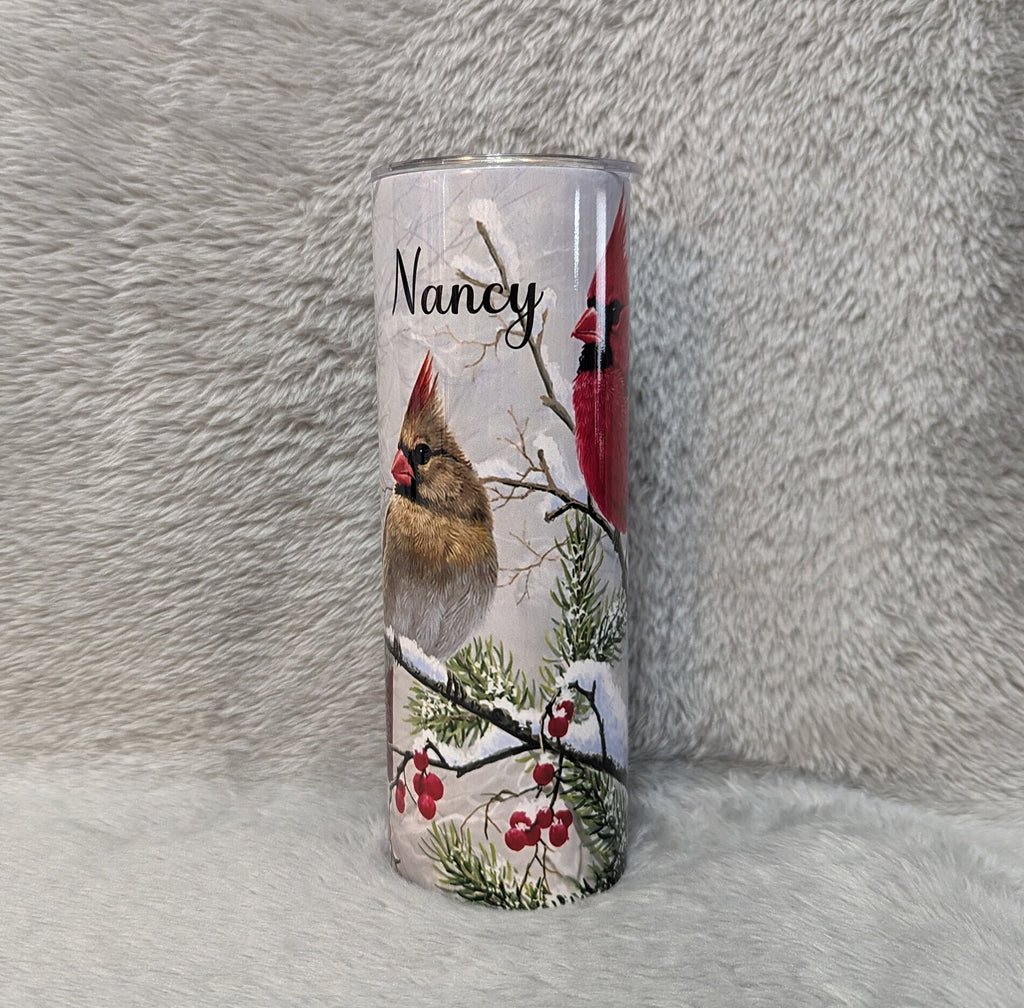 Cardinal Tumbler With A Male and Female Cardinal 20oz With Reusable Straw, Can Be Personalized