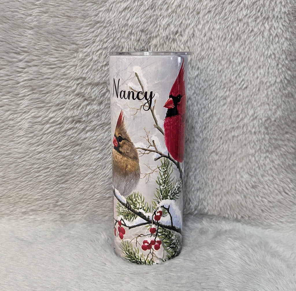 Cardinal Tumbler With A Male and Female Cardinal 20oz With Reusable Straw, Can Be Personalized