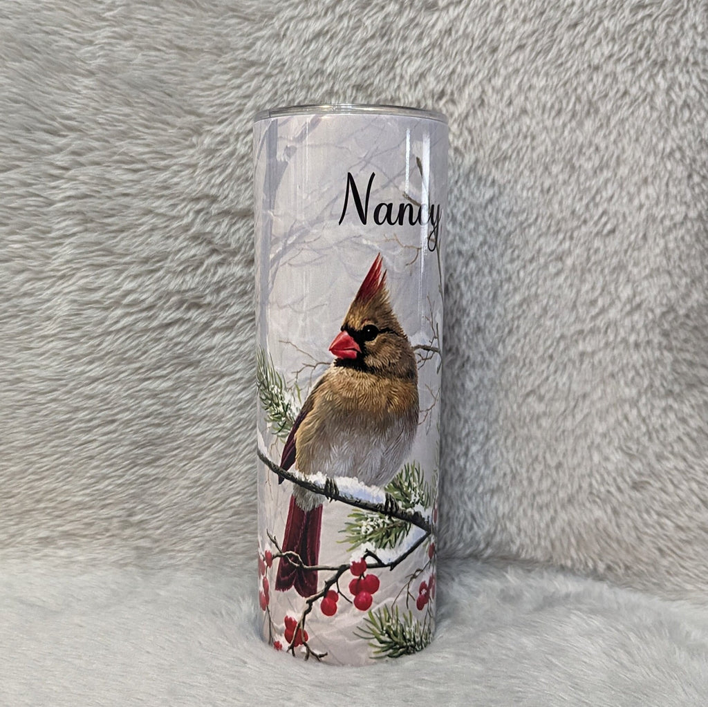 Cardinal Tumbler With A Male and Female Cardinal 20oz With Reusable Straw, Can Be Personalized