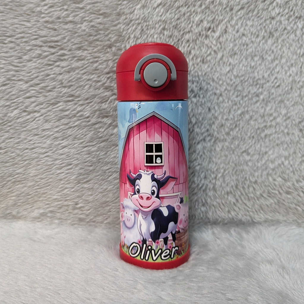 Kids Farm Animal Water Bottle 12oz With Reusable Straw Can Be Personalized