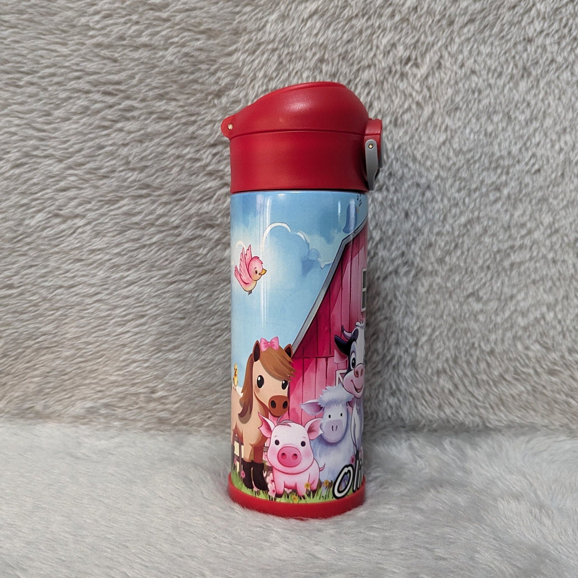 Kids Farm Animal Water Bottle 12oz With Reusable Straw Can Be Personalized