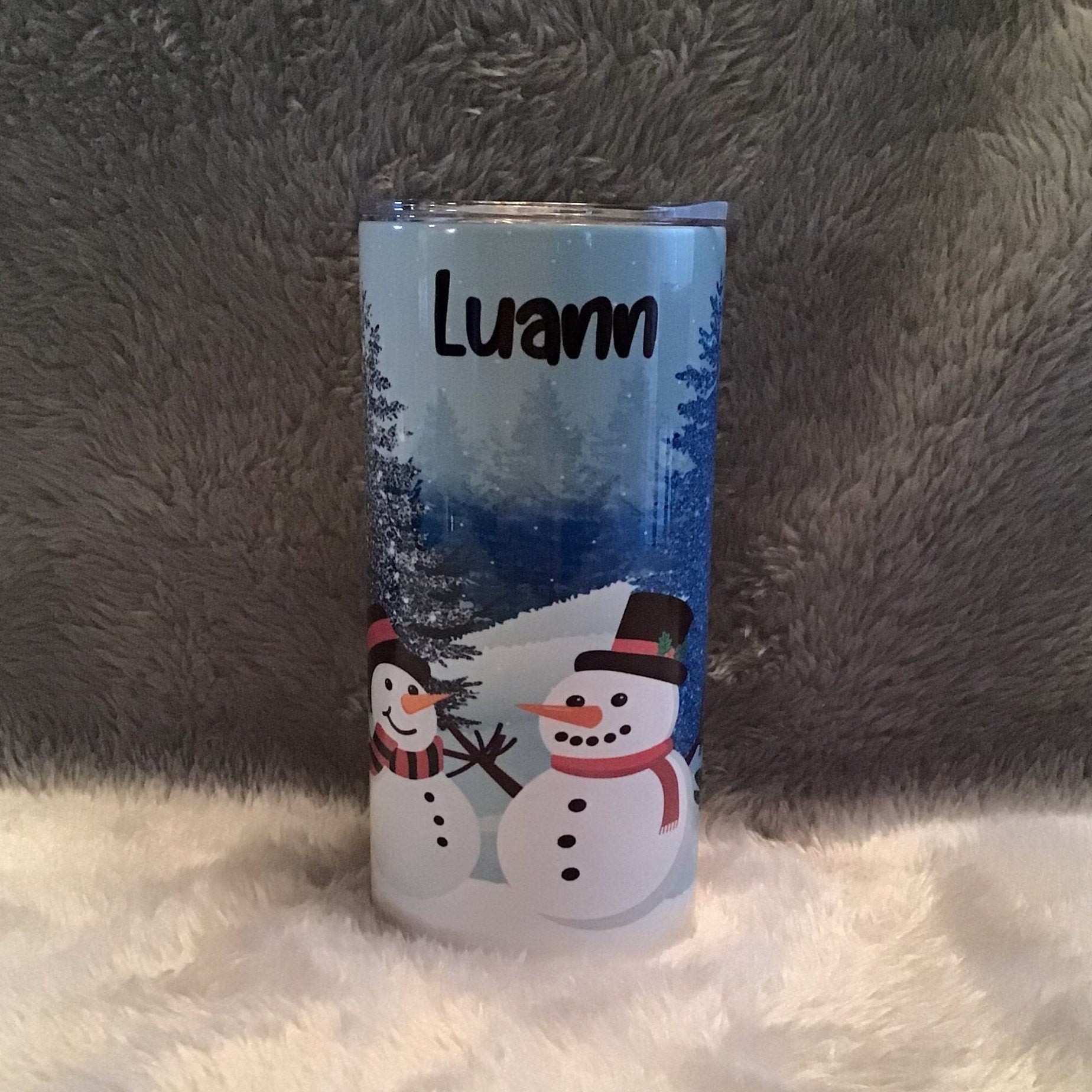 Kids Snowman Tumbler With Cute Snowmen, Can Be Personalized, Cup With Name, Tumbler With Reusable Plastic Straw, Winter Fun Tumbler For Kids