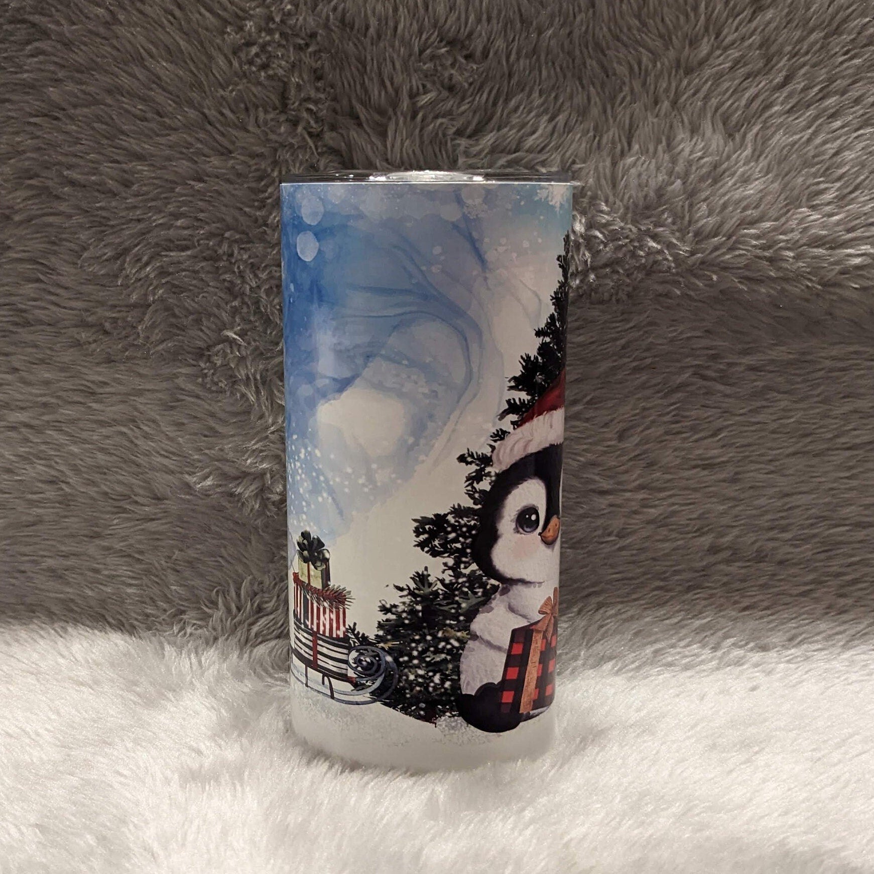 Kids Christmas Penguin Tumbler, Can Be Personalized, Penguin Cup With Name, 15oz Tumbler With Reusable Plastic Straw