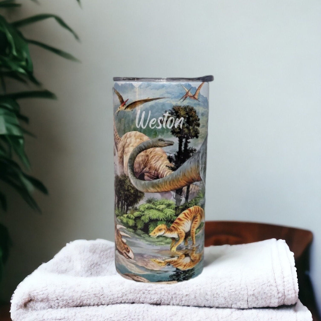 Kids Dinosaur Tumbler Can Be Personalized, Dinosaur Cup, Kids 15oz Toddler Tumbler With Lid and Straw, Great For Home Picnics Or On The Go