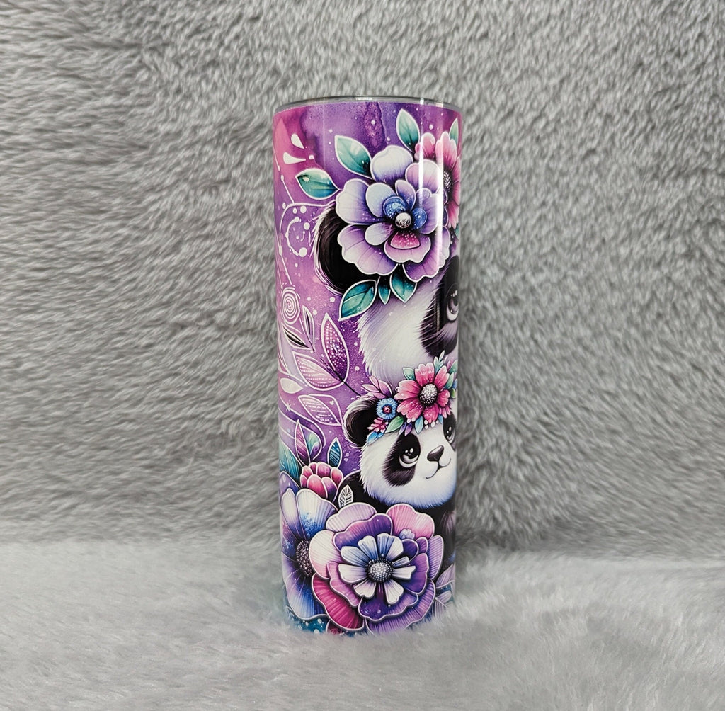 Beautiful Panda Bear Tumbler with Reusable Straw, Can Be Personalized, Panda Cup With Name, 20oz Tumbler, Panda Gift For Her