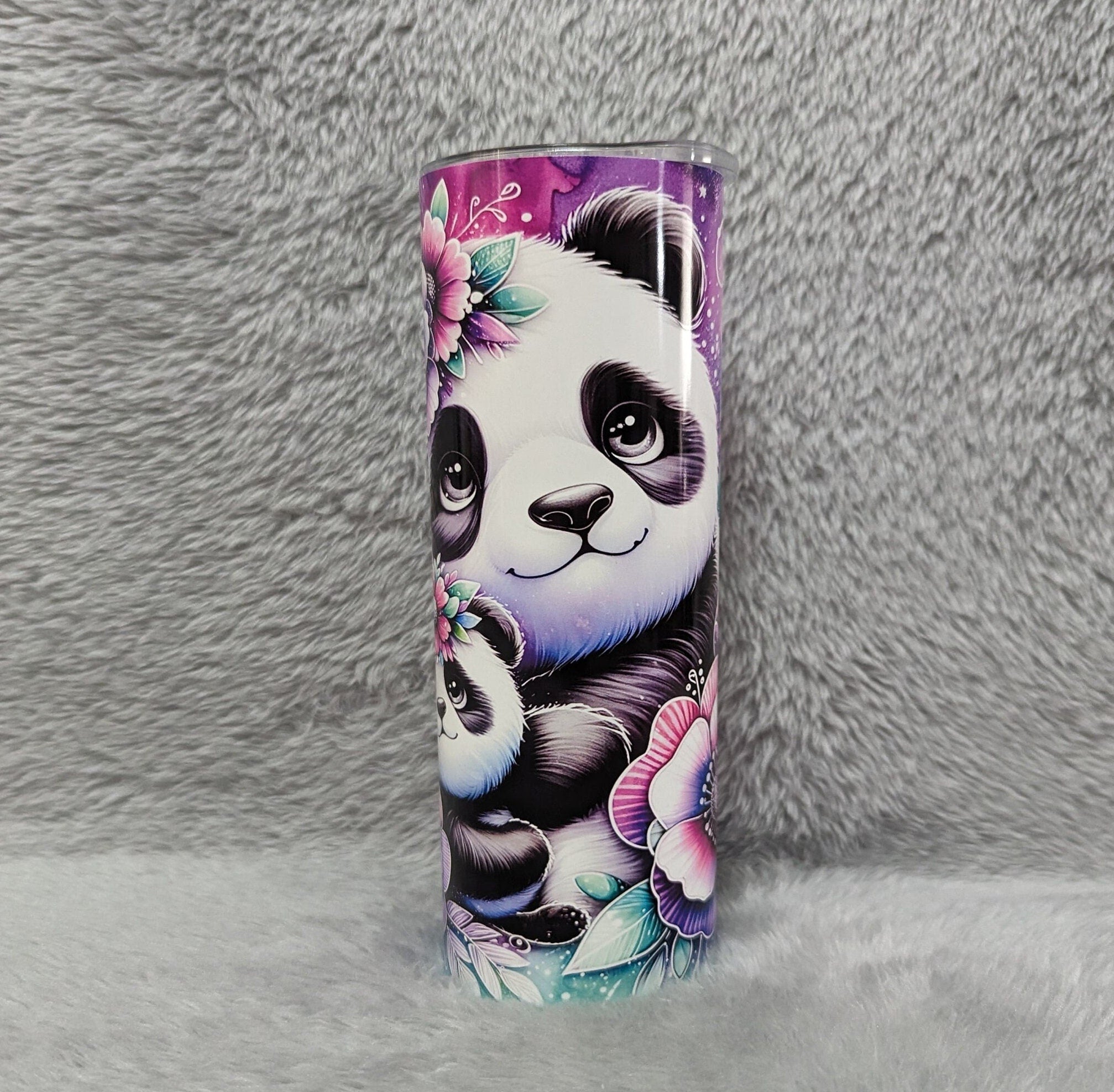 Beautiful Panda Bear Tumbler with Reusable Straw, Can Be Personalized, Panda Cup With Name, 20oz Tumbler, Panda Gift For Her