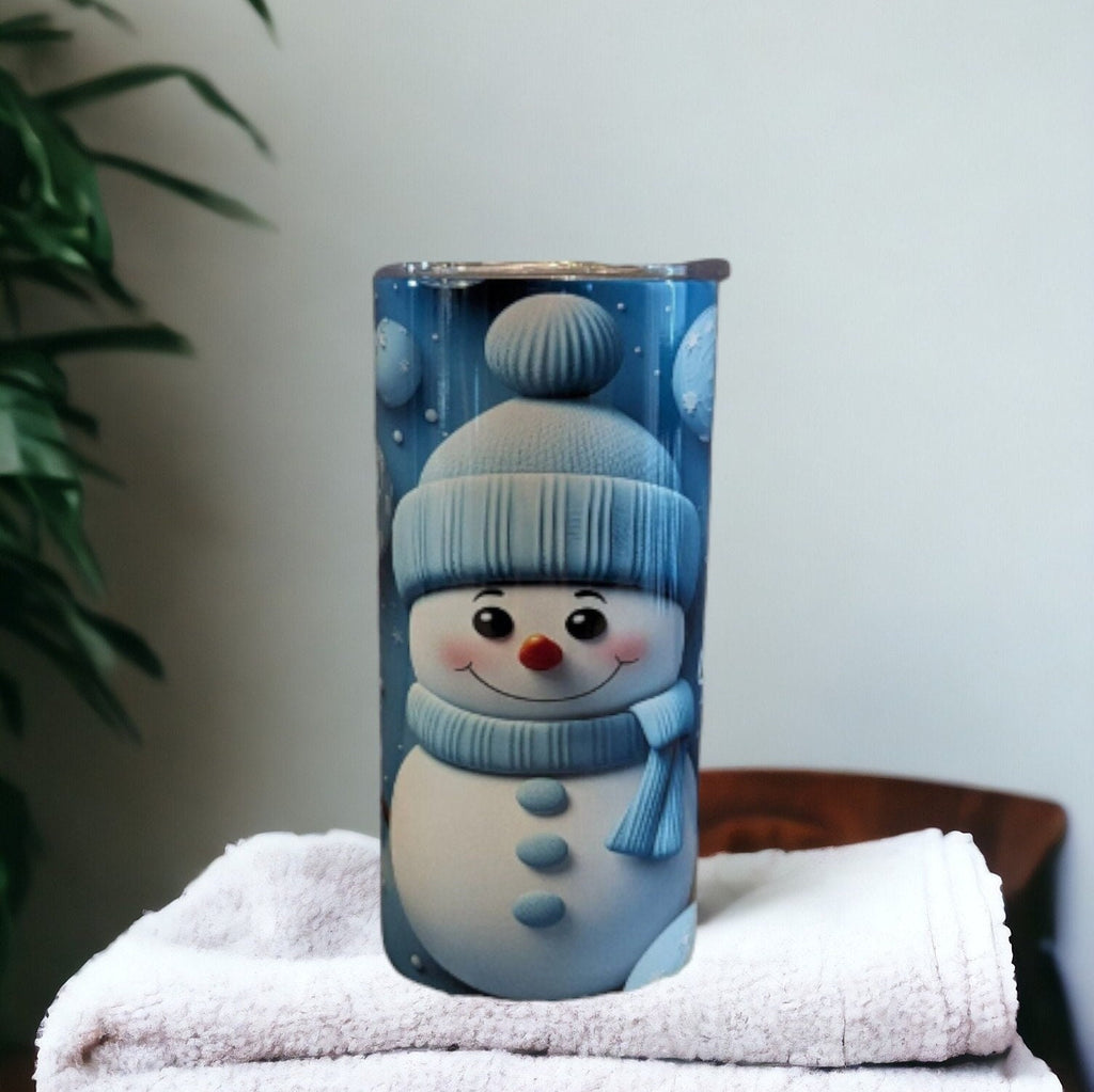 Cute Kids Snowman Tumbler With A Snowman Wearing His Winter Hat and Scarf, Great Stocking Stuffer, Includes Lid And Straw