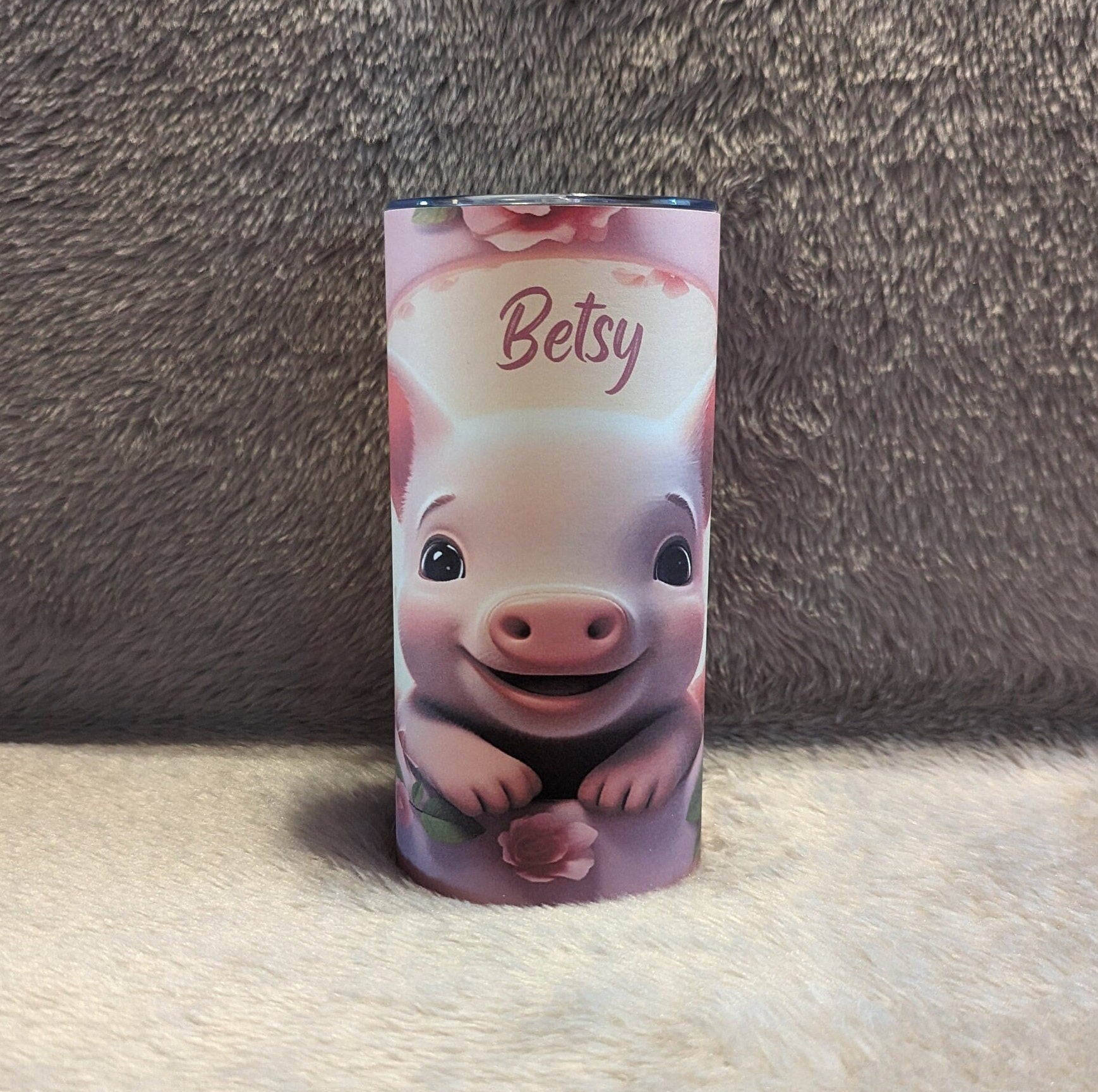 Pig Tumbler, Pig Cup With Name, Kids Piglet Tumbler, Kids Personalized Tumbler With Reusable Plastic Straw, For Home Or On The Go