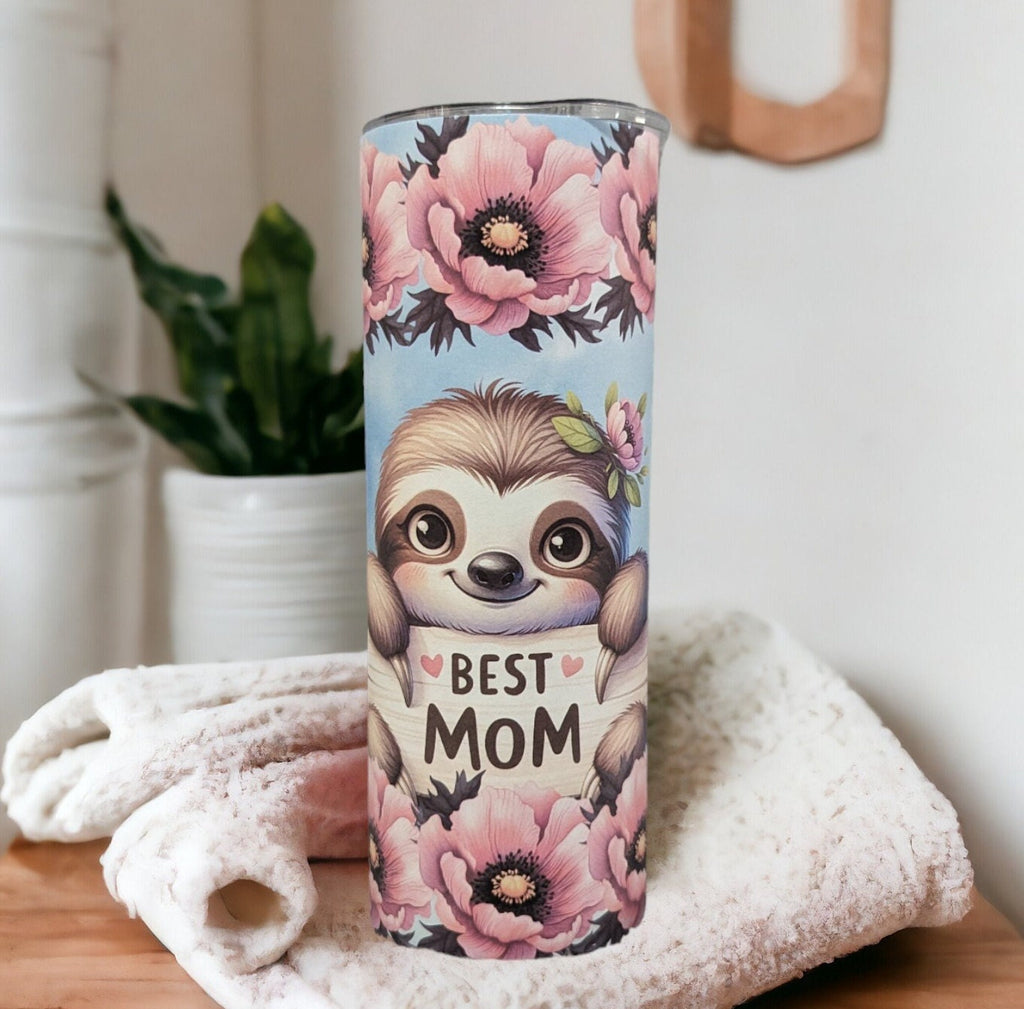 Cute Best Mom Sloth Tumbler with Reusable Straw - Perfect Gift Idea, Can Be Personalized, Sloth Lover Gift, Gift For Mom, 20oz Tumbler