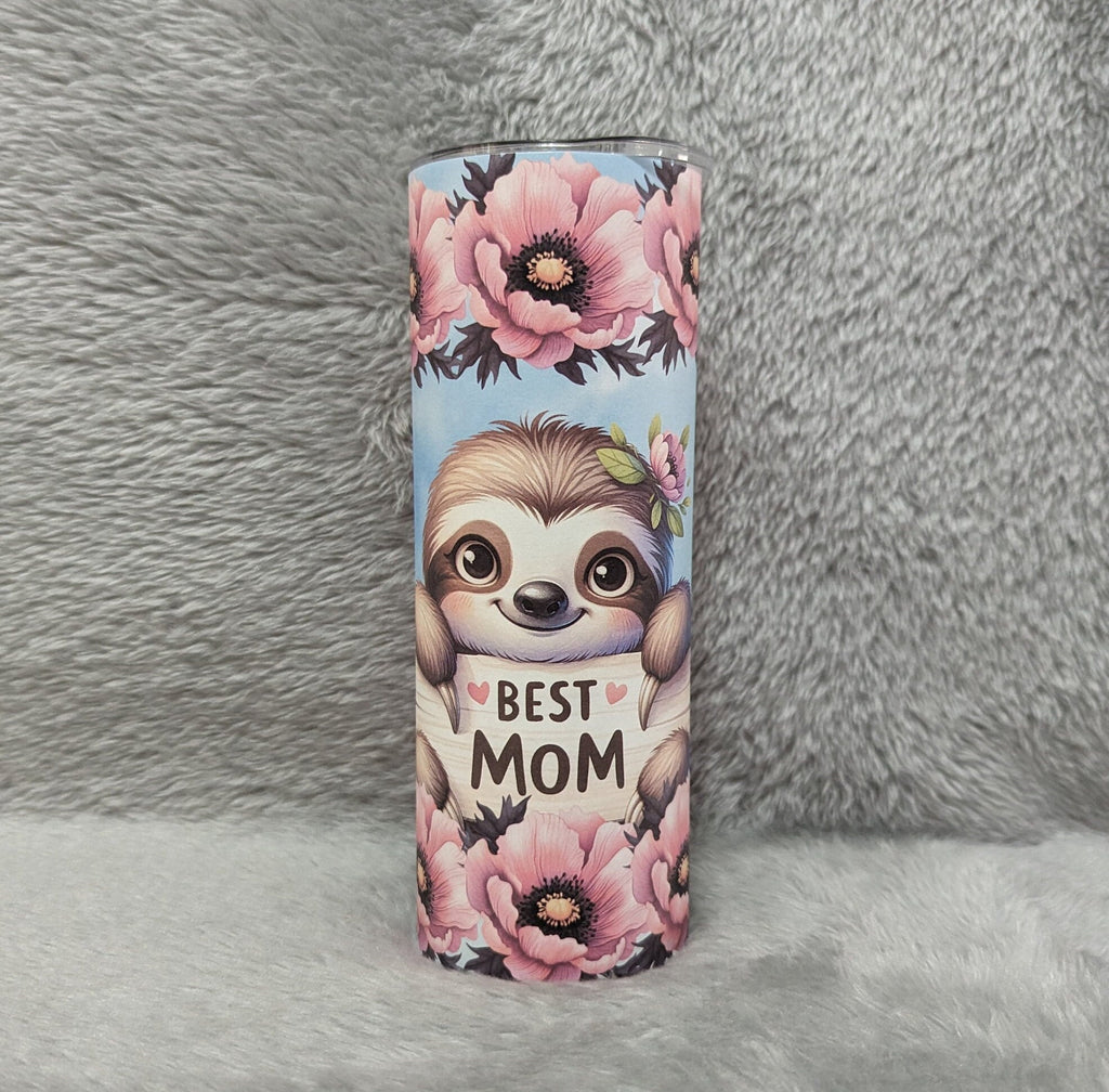 Cute Best Mom Sloth Tumbler with Reusable Straw - Perfect Gift Idea, Can Be Personalized, Sloth Lover Gift, Gift For Mom, 20oz Tumbler