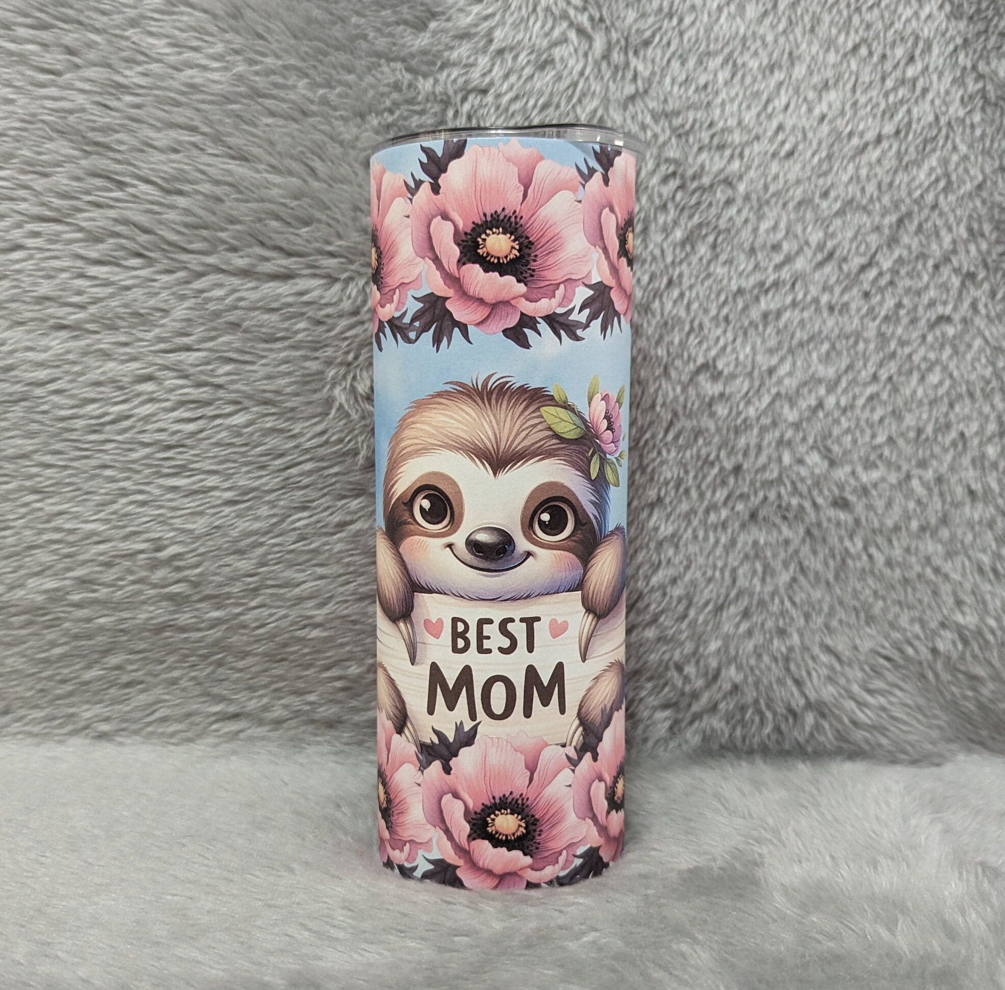 Cute Best Mom Sloth Tumbler with Reusable Straw - Perfect Gift Idea, Can Be Personalized, Sloth Lover Gift, Gift For Mom, 20oz Tumbler