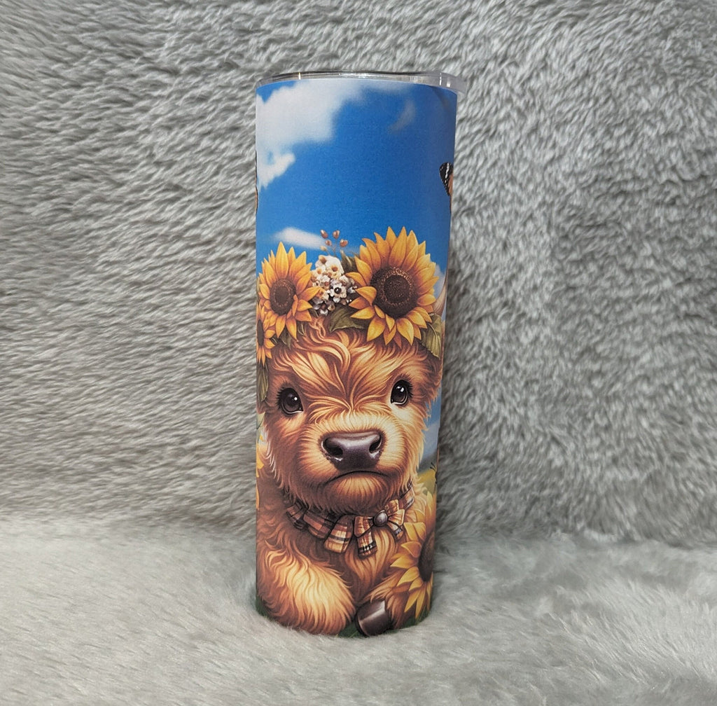 Highland Cow Tumbler With Sunflowers Includes A Reusable Straw, Can Be Personalized, Hyland Cow Lover Gift, 20oz Tumbler, Hot Cold Drinkware