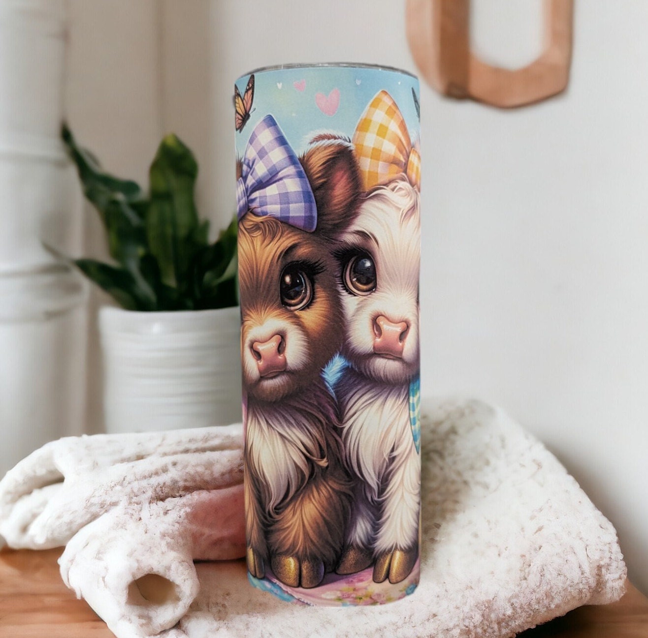 Adorable Highland Cow Tumbler with Calves and Easter Eggs - Great Easter Gift Can Be Personalized, Highland Cow Lover Gift, Cup With Name
