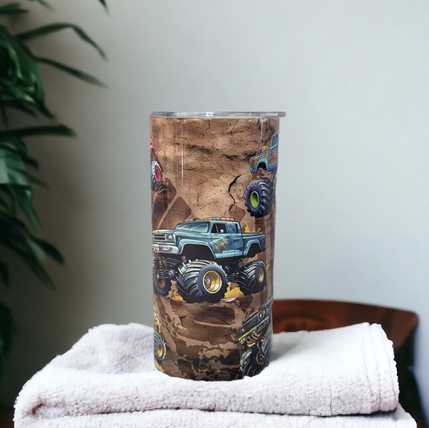 Kids Monster Truck Tumbler 15oz With Reusable Straw, Can Be Personalized