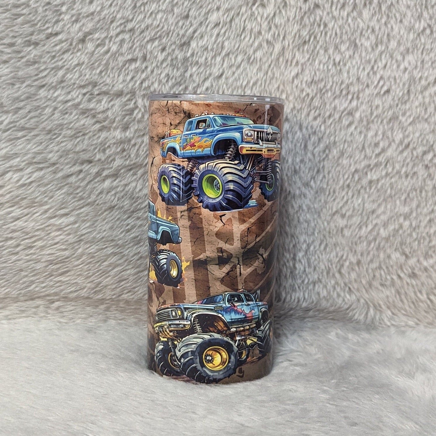 Kids Monster Truck Tumbler 15oz With Reusable Straw, Can Be Personalized