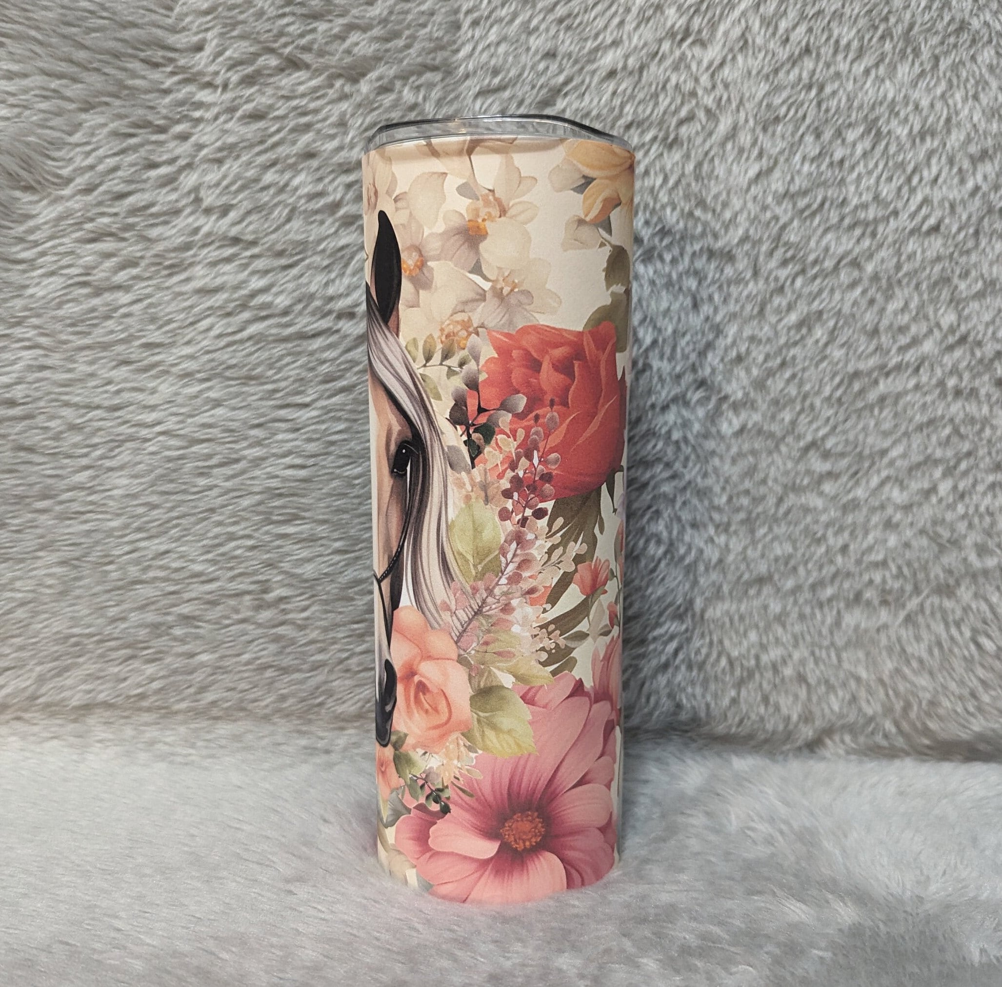 Horse Tumbler With Horse and Pretty Flowers Includes Reusable Straw, Can Be Personalized, Cup With Name, Horse Gift, 20oz Tumbler