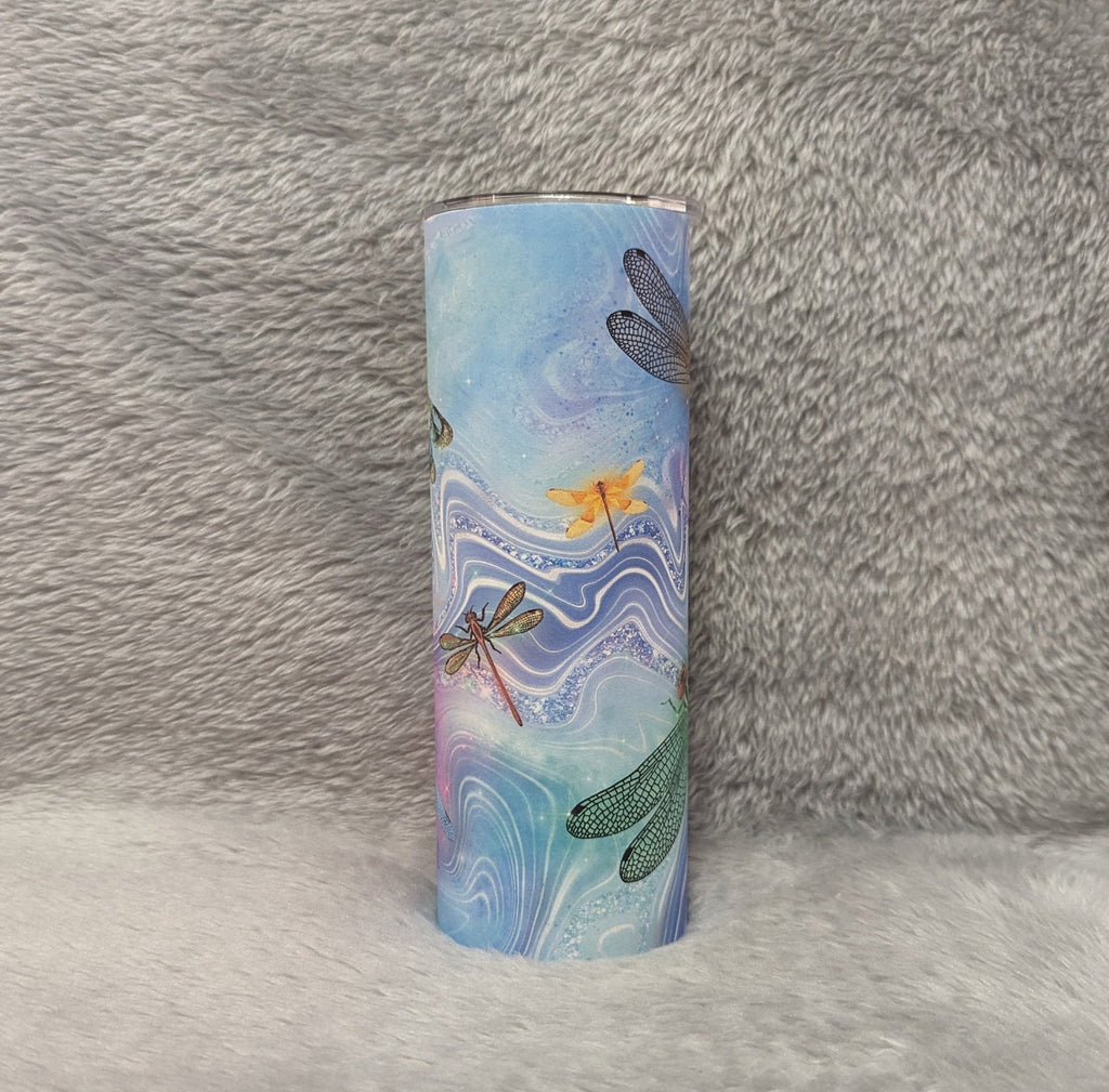 Stunning Dragonfly Tumbler Can Be Personalized,  20oz Travel Cup with Lid and Straw, For Home Work Or On The Go, Includes Reusable Straw