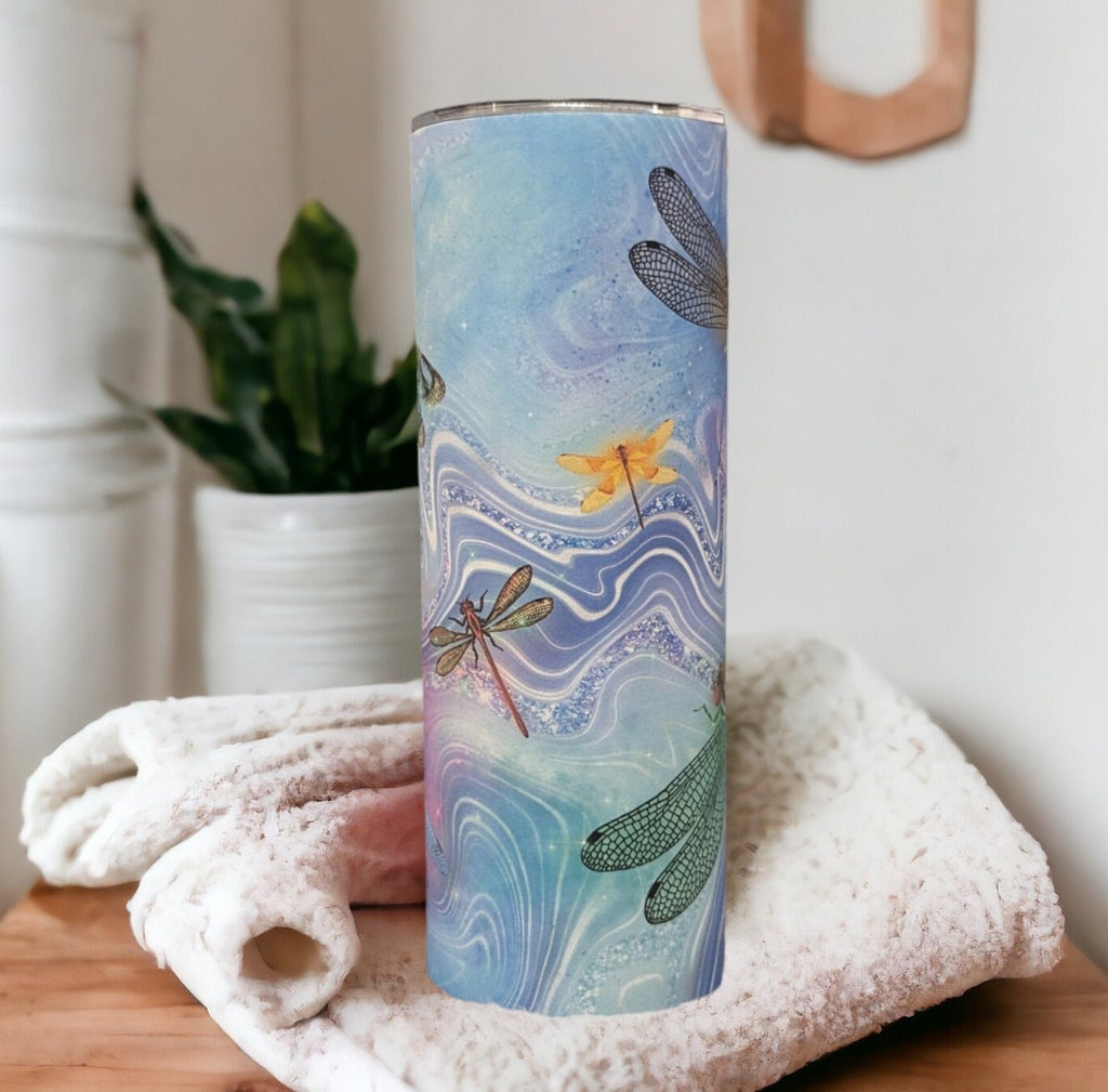 Stunning Dragonfly Tumbler Can Be Personalized,  20oz Travel Cup with Lid and Straw, For Home Work Or On The Go, Includes Reusable Straw