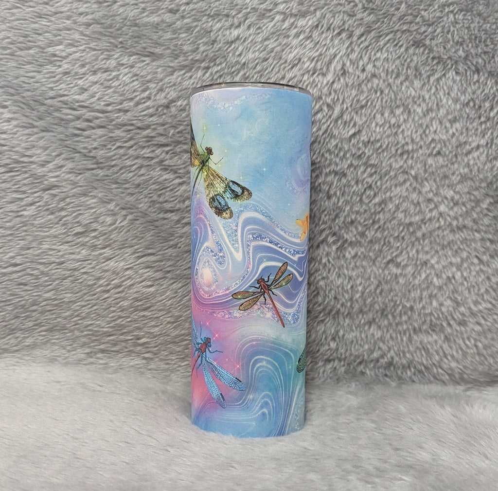 Stunning Dragonfly Tumbler Can Be Personalized,  20oz Travel Cup with Lid and Straw, For Home Work Or On The Go, Includes Reusable Straw
