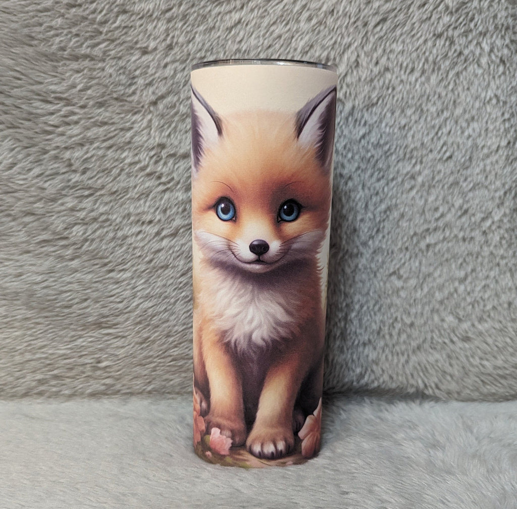 Adorable Baby Fox Tumbler with Reusable Straw, Can Be Personalized, Cup With Name, Great For Home Or On The Go, 20oz Tumbler With A Straw