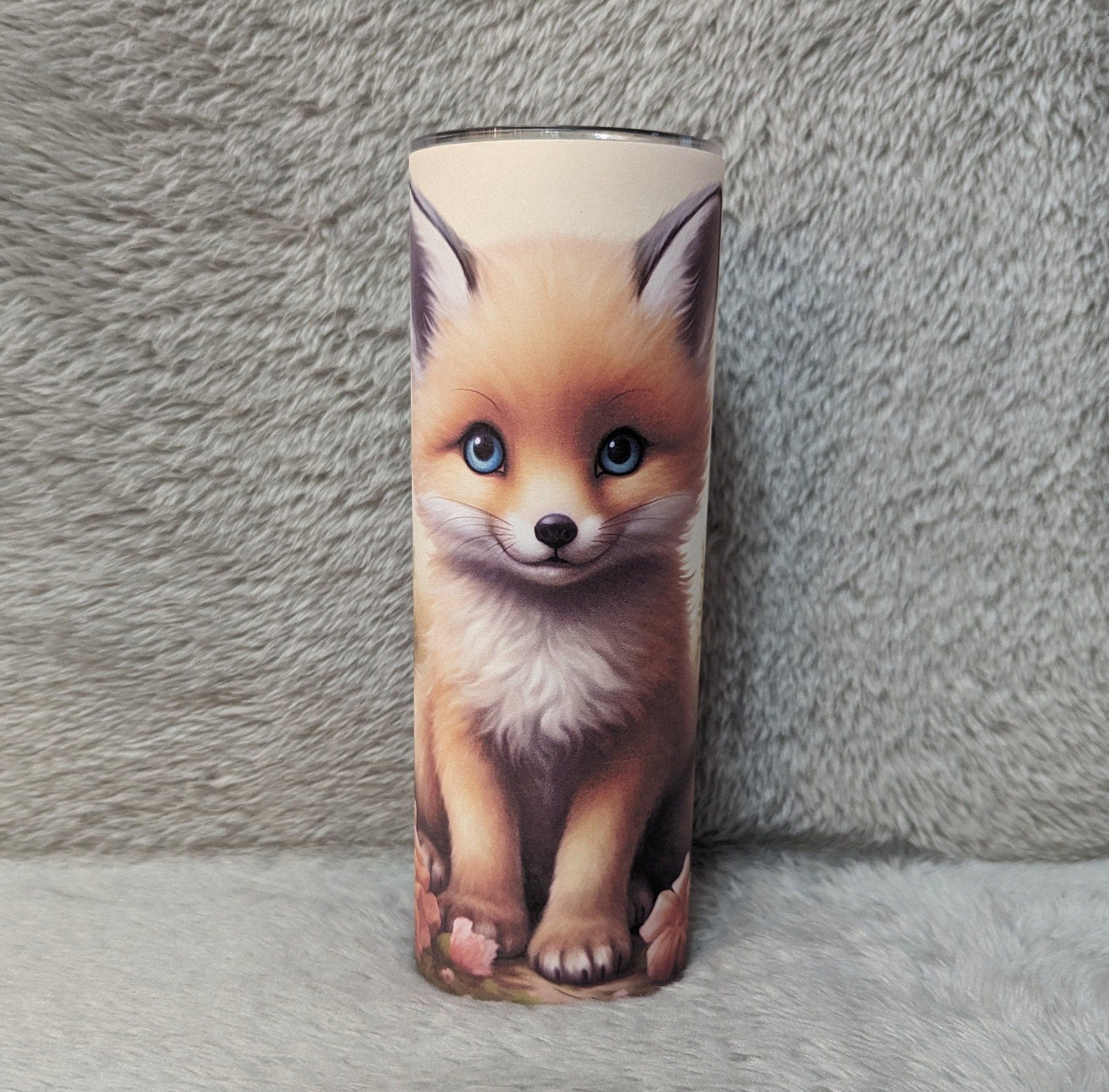 Adorable Baby Fox Tumbler with Reusable Straw, Can Be Personalized, Cup With Name, Great For Home Or On The Go, 20oz Tumbler With A Straw