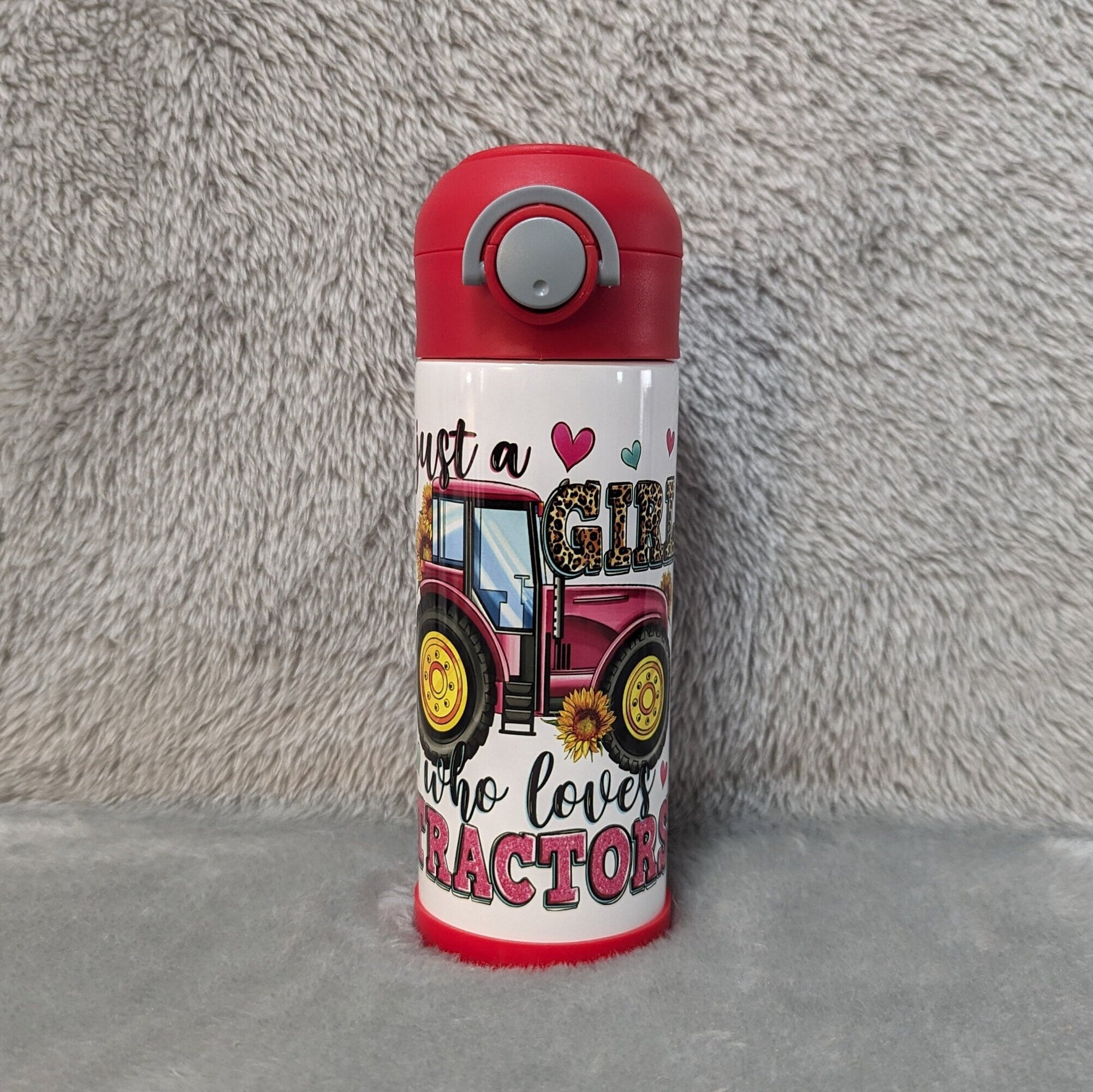 Just A Girl Who Loves Tractors Kids Water Bottle 12oz With Reusable Straw Can Be Personalized