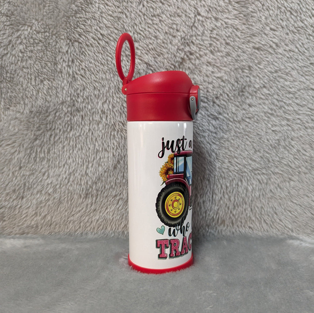 Just A Girl Who Loves Tractors Kids Water Bottle 12oz With Reusable Straw Can Be Personalized