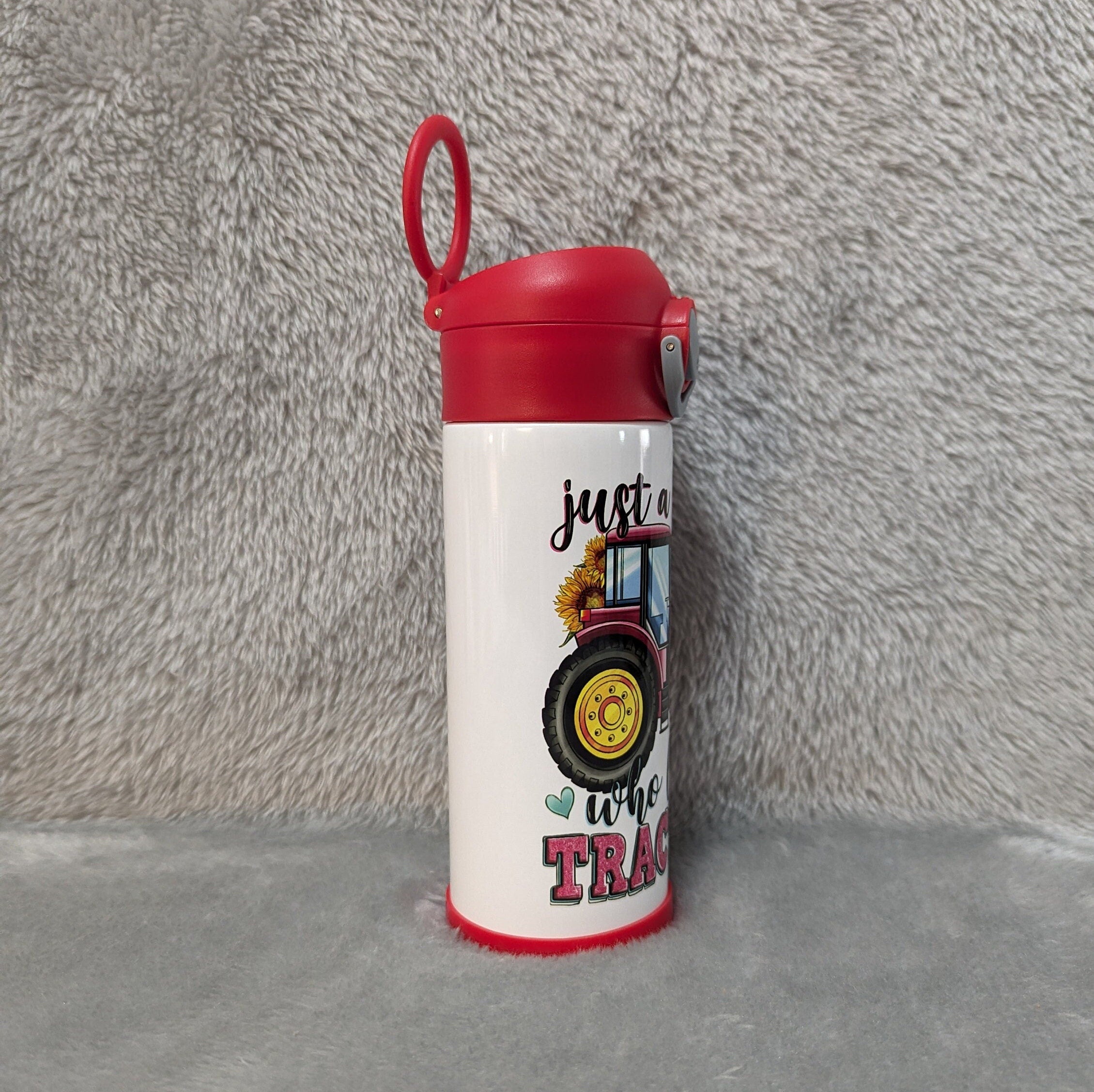 Just A Girl Who Loves Tractors Kids Water Bottle 12oz With Reusable Straw Can Be Personalized