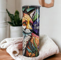 Beautiful Fox Tumbler With A Red Fox and A Stained Glass Design, Animal Lover Gift, Great For Home Or On The Go, Tumbler With A Straw