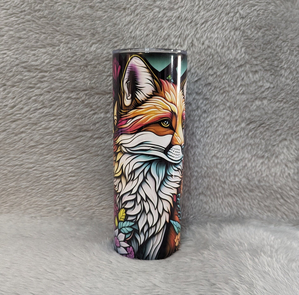 Beautiful Fox Tumbler With A Red Fox and A Stained Glass Design, Animal Lover Gift, Great For Home Or On The Go, Tumbler With A Straw