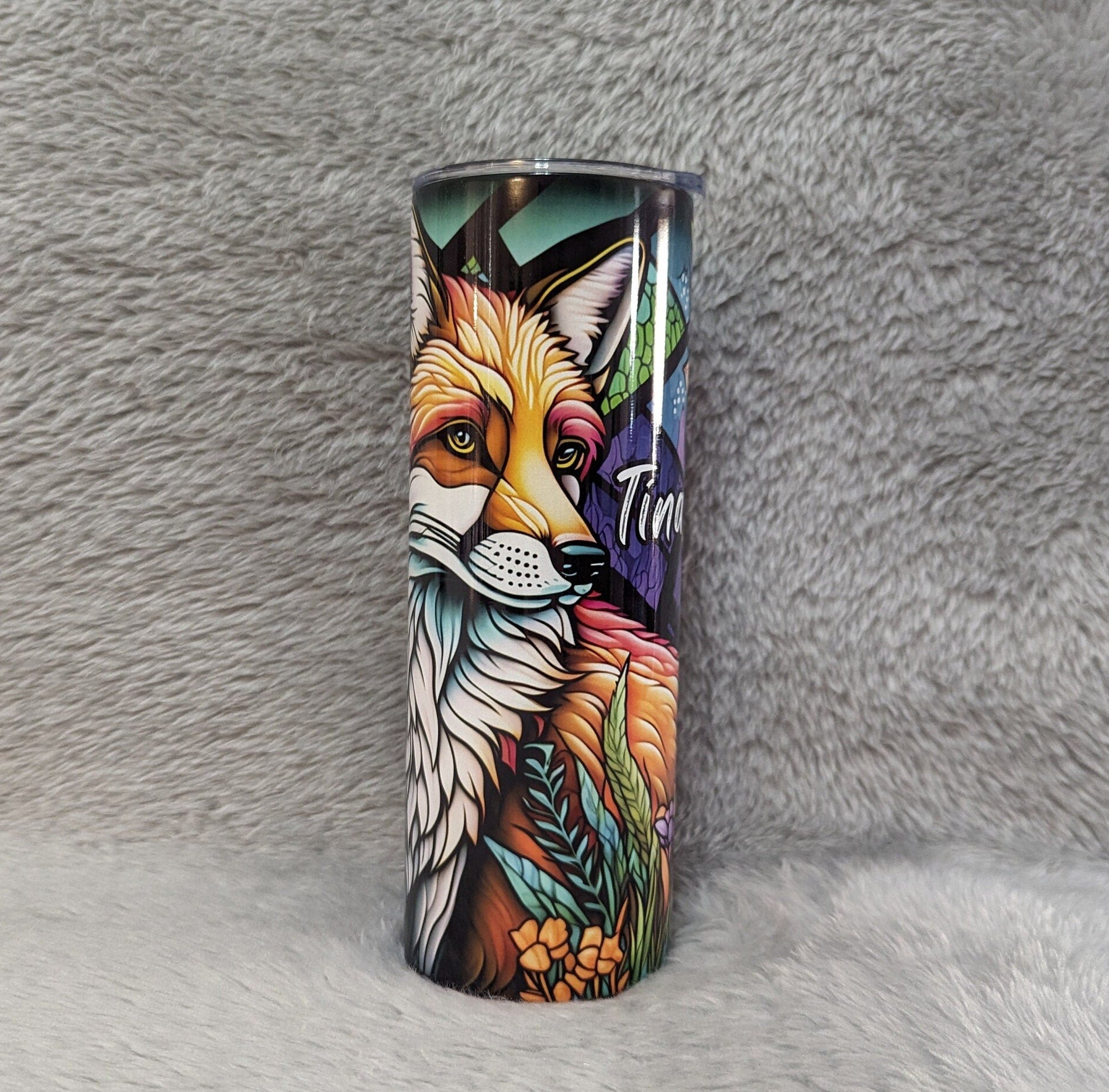 Beautiful Fox Tumbler With A Red Fox and A Stained Glass Design, Animal Lover Gift, Great For Home Or On The Go, Tumbler With A Straw