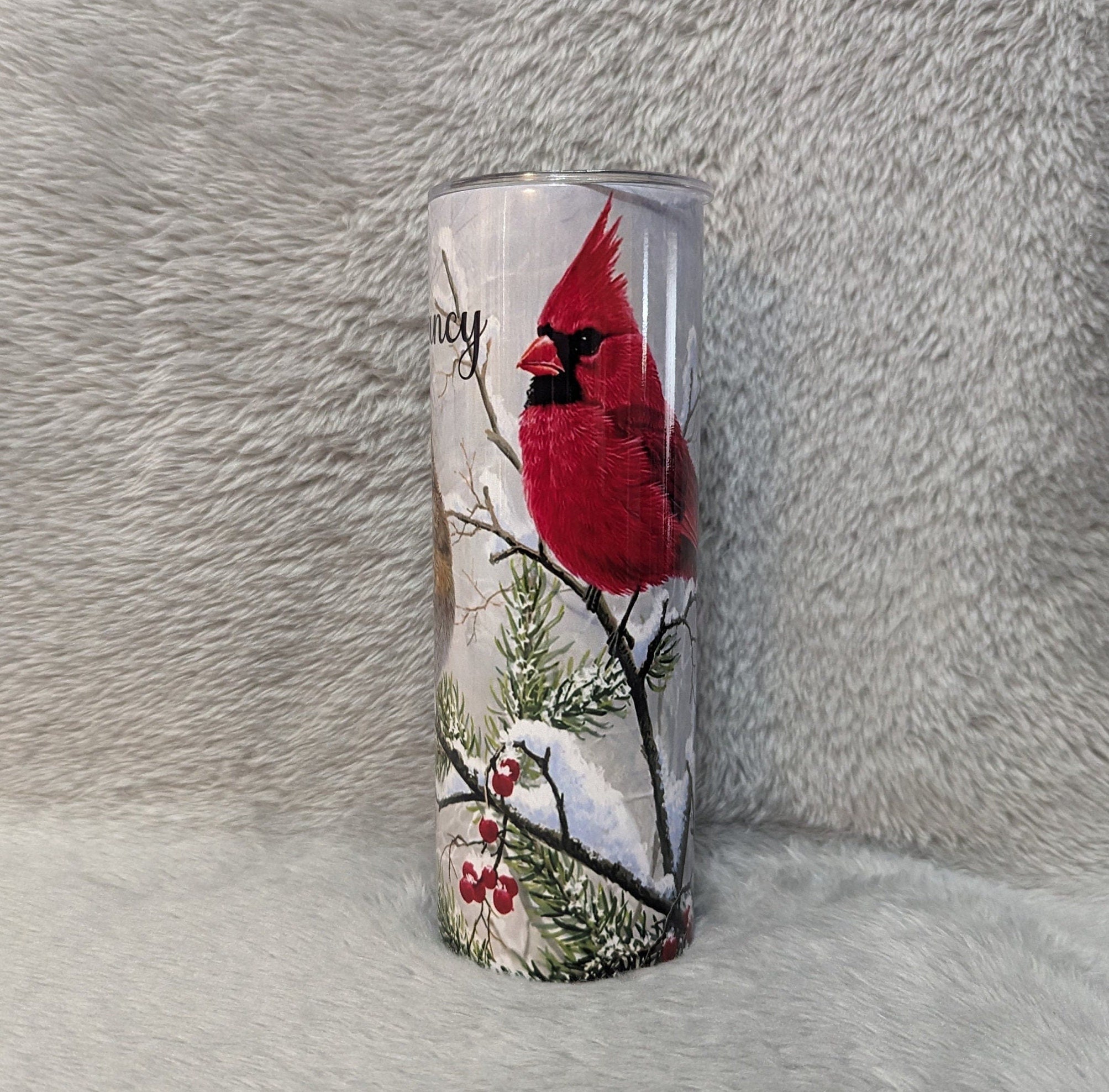 Cardinal Tumbler With A Male and Female Cardinal 20oz With Reusable Straw, Can Be Personalized